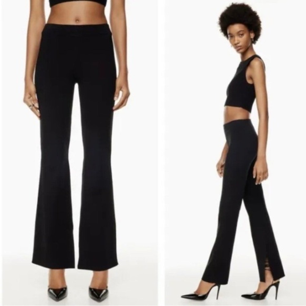 Ten by Babaton Pants Womens Small Aritzia Paramount Black Knit Flare Split Hem